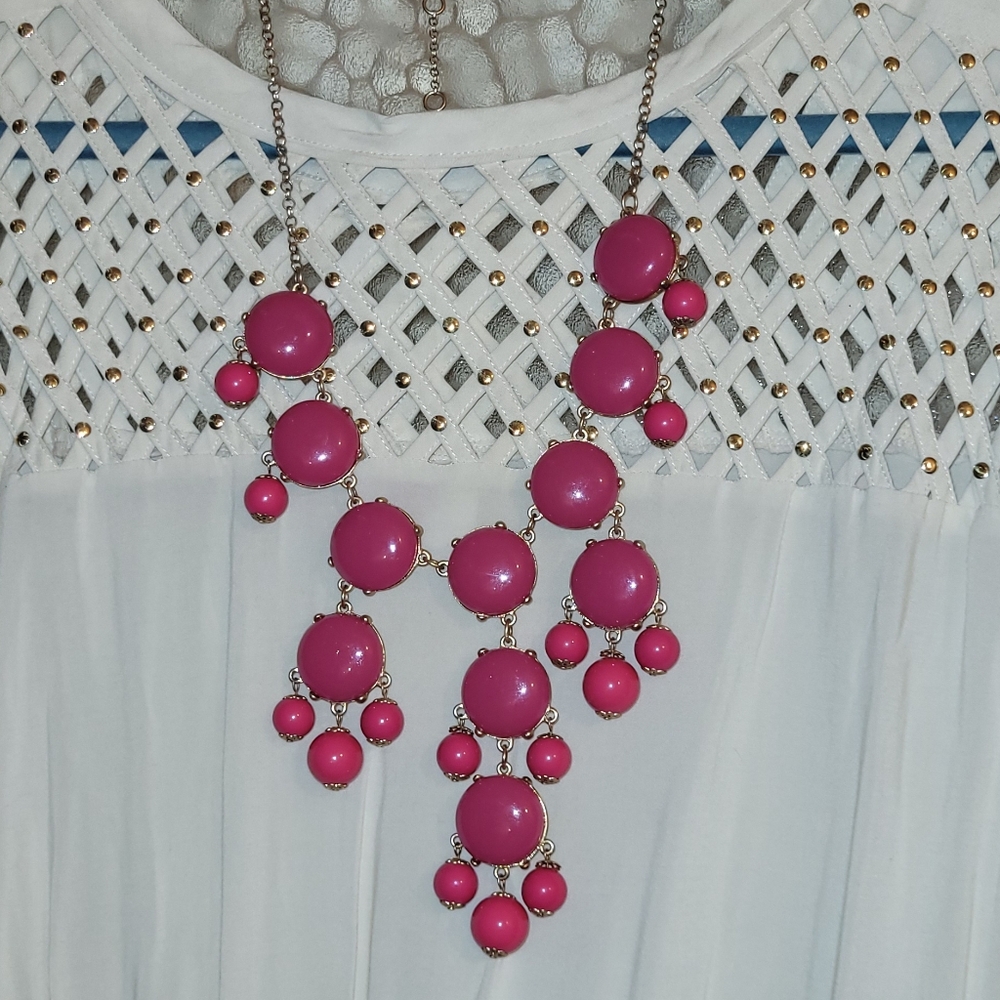 J Crew Pink Beaded Dangle Statement Necklace Chan… - image 4